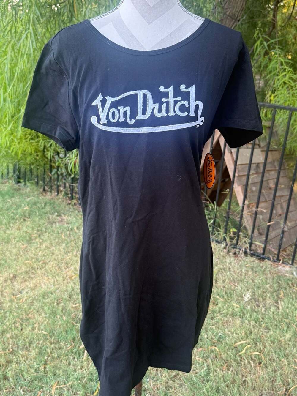Von Dutch 1X Dress Black Short Sleeve Embroidered NWT